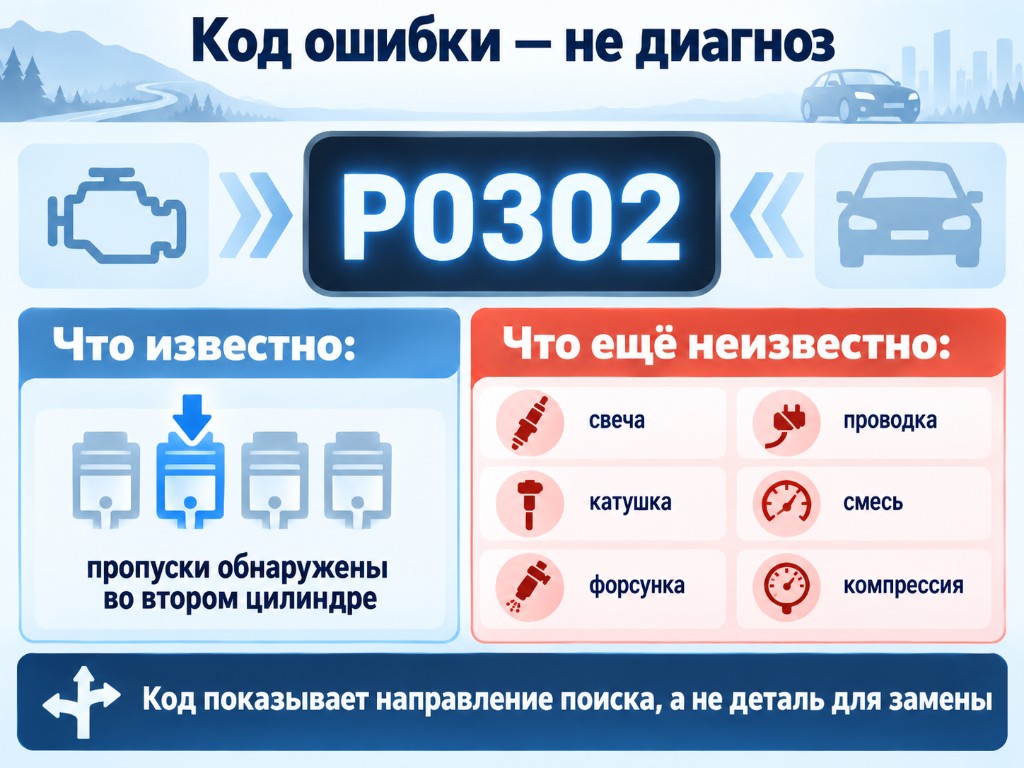 P0302: известно что пропуски во втором цилиндре, неизвестно свеча, катушка, форсунка, проводка, смесь или компрессия