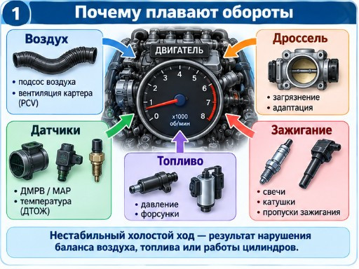 Пять веток: воздух, датчики, топливо, дроссель, зажигание